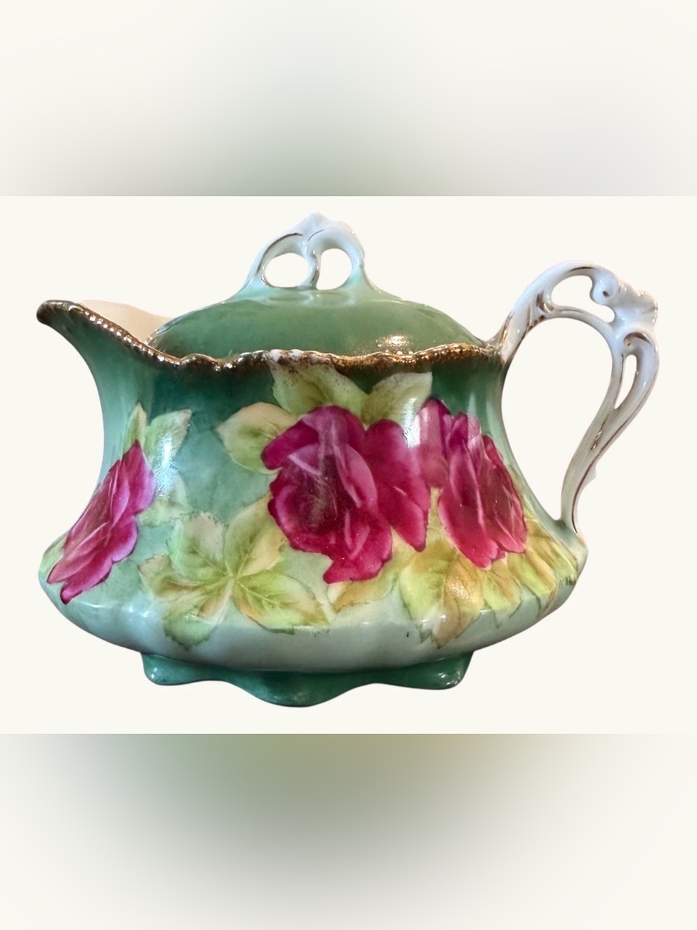 Creamer Hand Painted Porcelain Roses Ornate Vintage